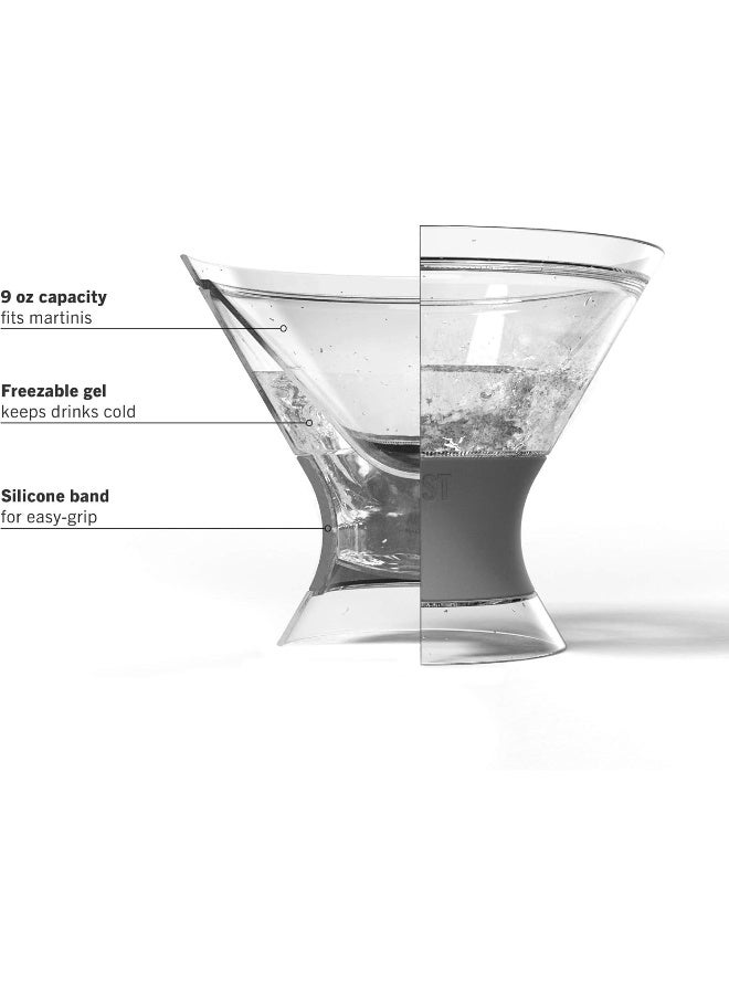 HOST Freeze Insulated Martini Cooling Cups, Plastic Freezer Gel Chiller Double Wall Stemless Cocktail Glass Set of 2, 9 oz, Grey - Image 5